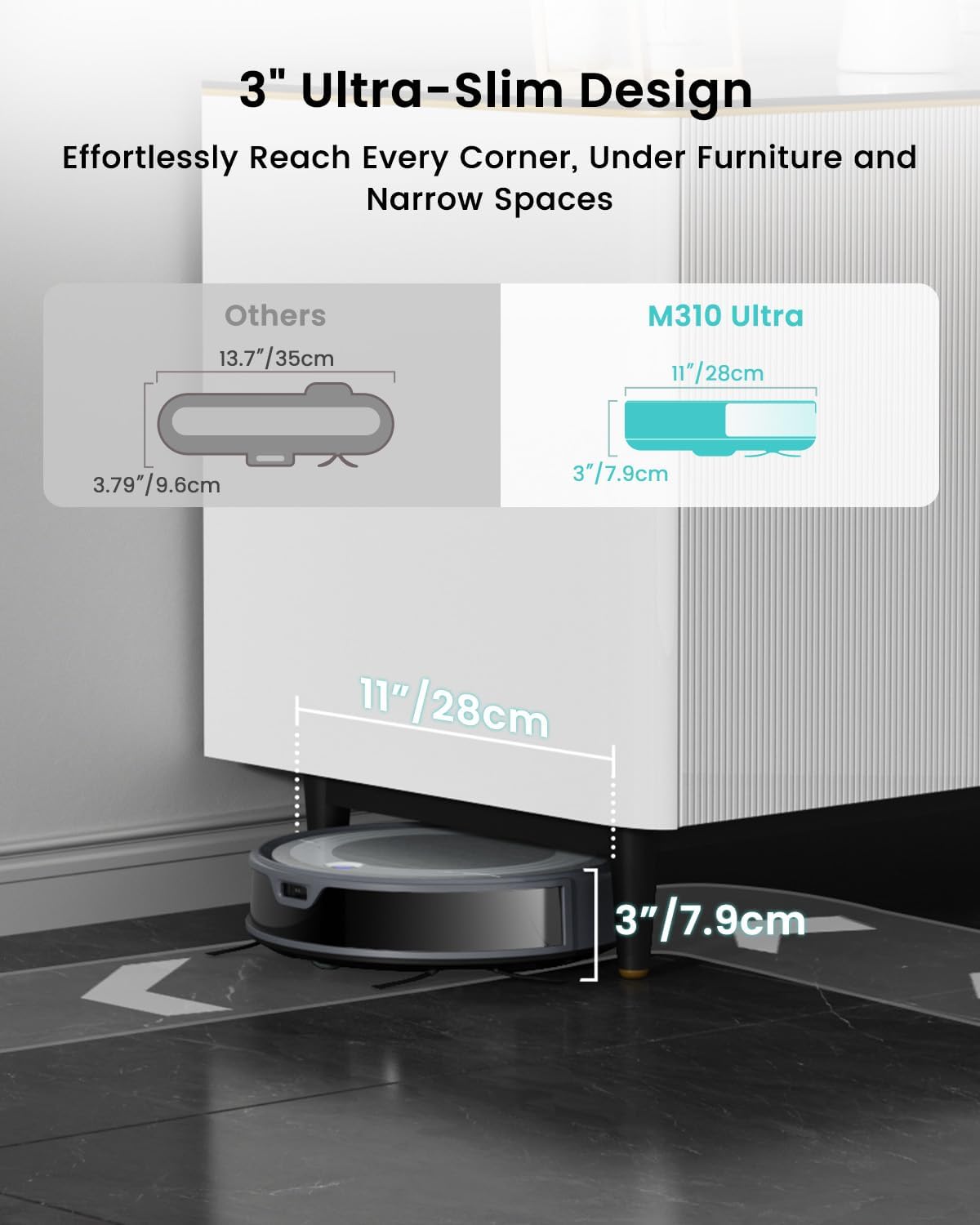 Lefant M310 Ultra Robot Vacuum and Mop Combo Ultra-Slim Robotic Cleaner with ToF LiDAR Navigation, Stronger Suction, WiFi/App/Alexa Control, 170min Runtime, Ideal for Pet Hair and Home