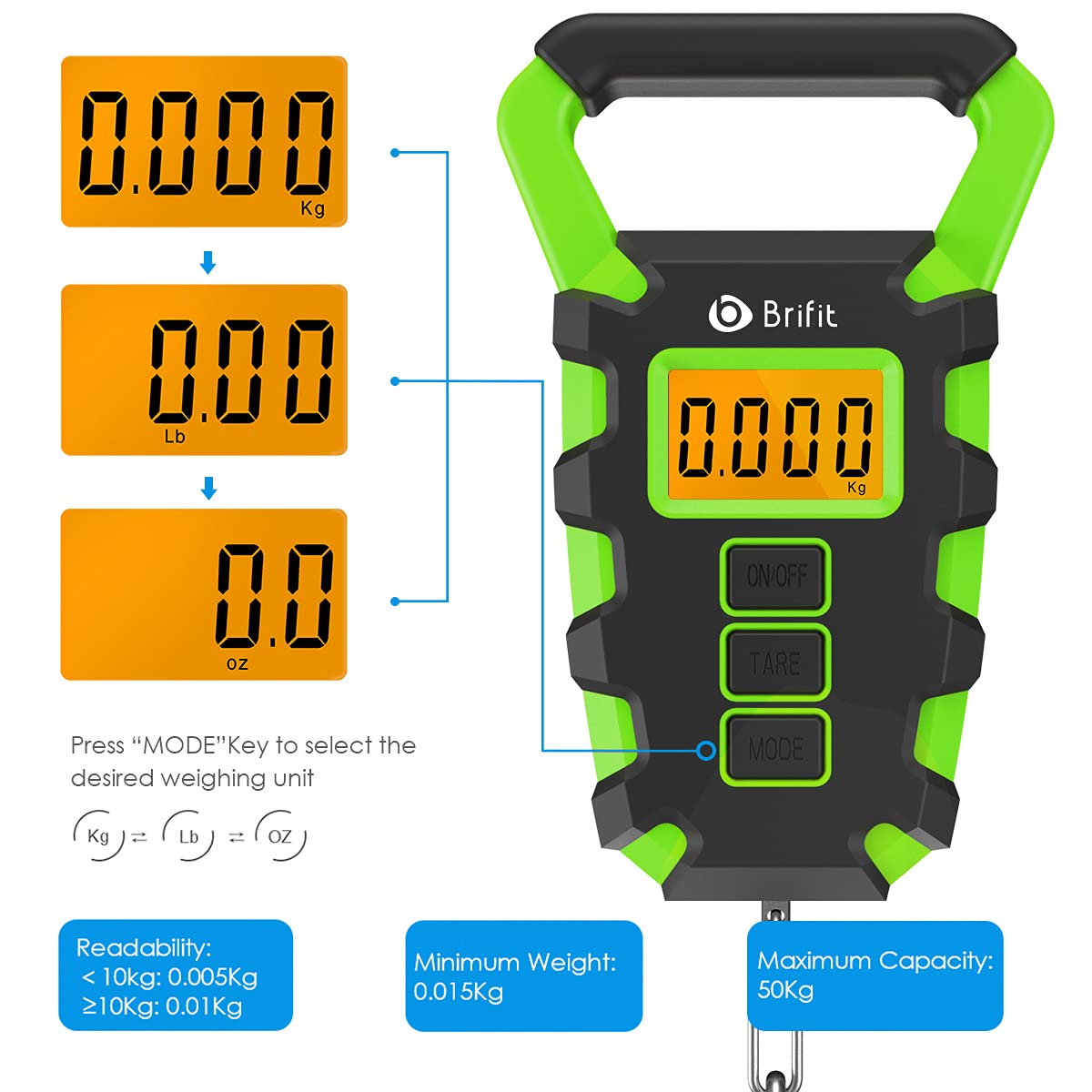 Upgraded Digital Fishing Scale with Ruler, 15g/50kg Electronic Digital Luggage Scale, 110lb Max Fishing Postal Hanging Hook Scale with Measuring Tape, Backlit LCD Display (Batteries Included)