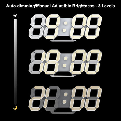 Deeyaple 3D LED Digital Wall Clock Modern Alarm Clock Adjust Brightness 12/24 Time Date Temperature Silent Snooze USB Night Light Remote Control Kitchen Bedroom Living Room Small 9.7 inch White