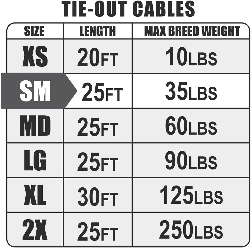 BV Pet Small Tie Out Cable for Dog up to 35 Pound, 25-Feet