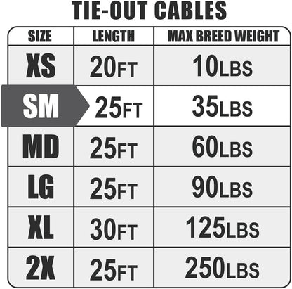 BV Pet Small Tie Out Cable for Dog up to 35 Pound, 25-Feet