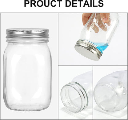 16oz Mason Jars with Airtight Screw Lids, 6 Pack 500ml Storage Glass Jars for Fruits,Jams,Drink Favors,Spice,Baby Foods,DIY Candles