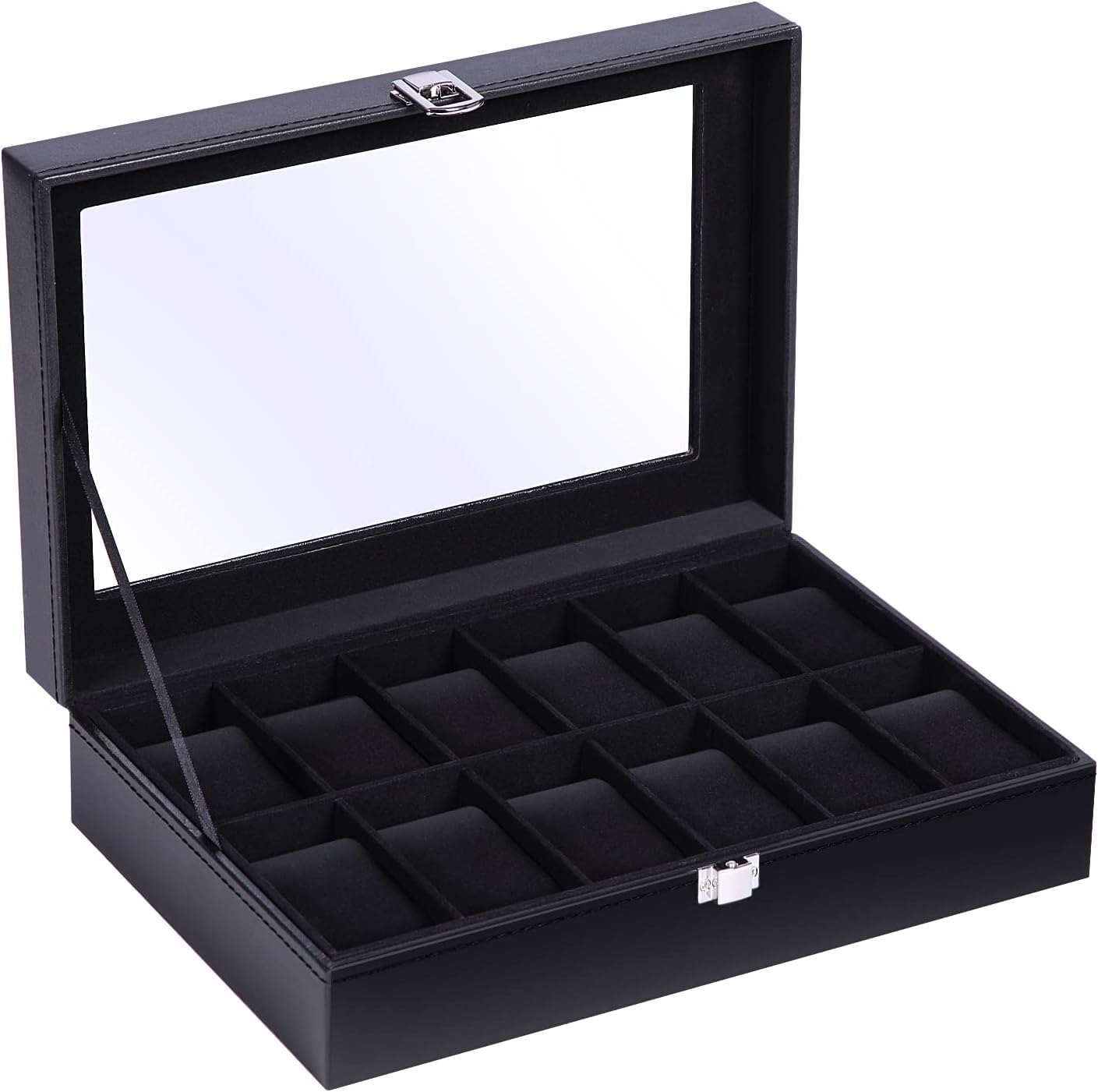 Ohuhu Watch Box Organizer for Men -12 Slot Leather Watch Case with Real Glass Lid Watch Display Case, Watch Organizer Jewelry Storage Box