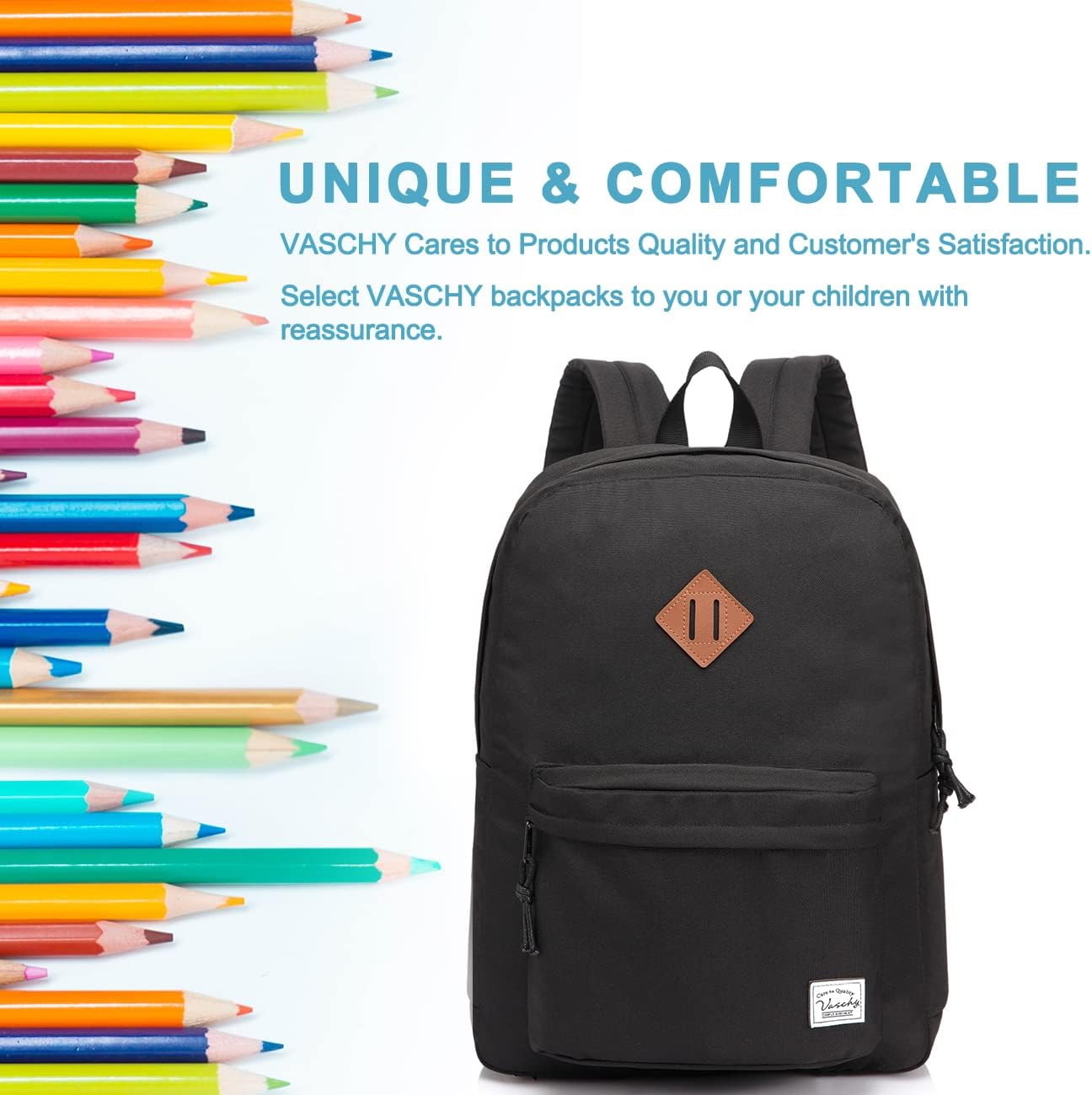 School Backpack for Kids, VASCHY Lightweight Water Resistant Casual Schoolbag Daypack for Men Women Teen Boys Girl Bookbag