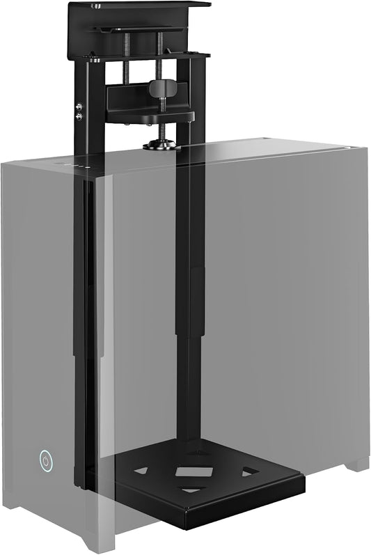 monTEK No Drill Under Desk PC Mount, Clamp-On Heavy Duty CPU Holder with Ventilated Cooling Design for Standing Desk & Home Office, Fits Most PC Cases 16.1"-25.6" (H), 66 lbs, Black