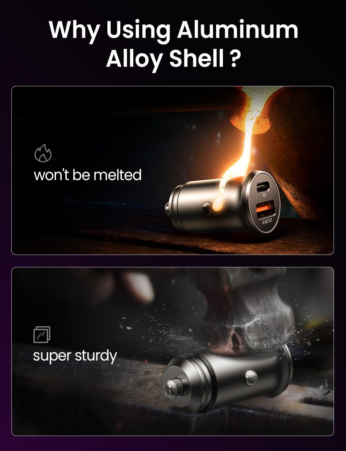 LISEN 2-Pack USB C Car Charger 54W Car Cigarette Lighter USB Charger[Mini&Metal] Fast Charge USBC Fast Car Charger Adapter for iPhone 16 15 14 Pro Max Plus 13 12, iPad Pro, Back to School