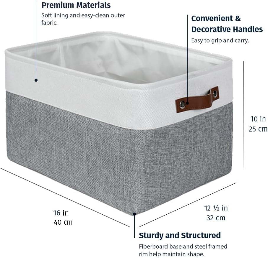 OrganiHaus Large Fabric Storage Baskets for Shelves 3 Pack, 15x11in Closet Storage Bins for Shelves, Cloth Baskets, Fabric Storage Cubes, Linen Closet Organizers, Fabric Basket, White Basket