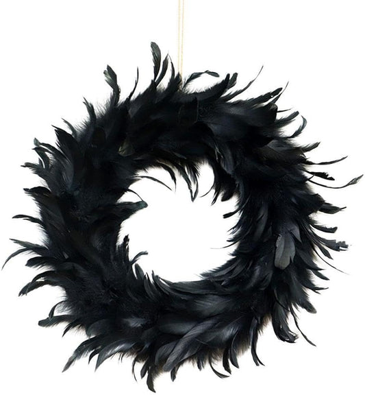 IKEEYUIS Spooky Black Feather Wreath Halloween Cocktail Front Door Hanging Garland Decor