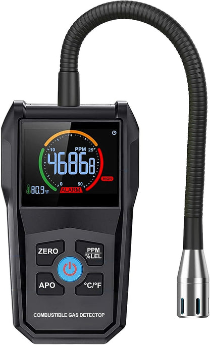 Gas Leak Detector, Portable Combustible Gas Detector, Gas Sniffer for Flammable Natural Gas Acetone Propane Benzene Ethanol Gasoline Methane LPG in RV or Home, 9999 PPM 20% LEL with LCD Color Display