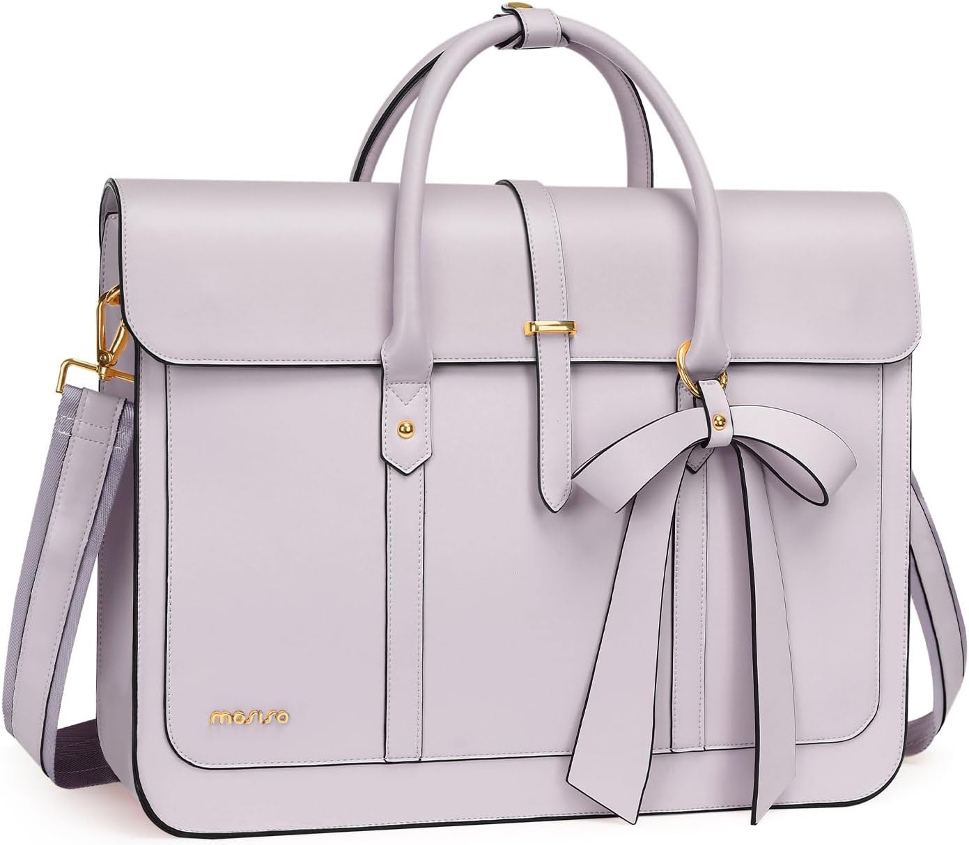 MOSISO Laptop Bag for Women, PU Leather Laptop Shoulder Bag Convertible Backpack, Work Travel Computer Bag with Bowknot - PuriLite