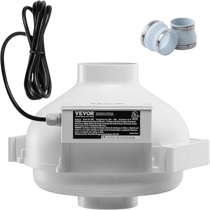 VEVOR 4 to 4.5 inch Radon Mitigation Fan System, Quiet 260 CFM Radon Mitigation Kit with 2 Couplers, Waterproof Radon Fan Electric Inline Duct Fan Exhaust Fan for Indoor Outdoor Ventilation