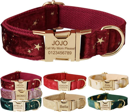 Custom Dog Collar with Metal Buckle - Pet Collars Personalized with Name and Phone Number (Plaid)