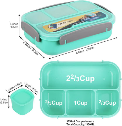 MaMix Bento Lunch Box Adult, Kids, Lunch Containers for Adults/Kids/Students,1300ML-4 Compartment (Blue)