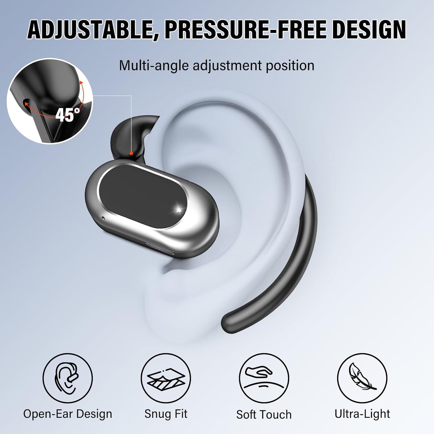 Open Ear Headphones, Bluetooth 5.4 Earphones 36H Playtime Air Conduction Headphones with Mic, Adjustable Earhook Earbuds with ENC Clear Calls/LED Display, IPX7 Waterproof Open Ear Earbuds Dark Purple