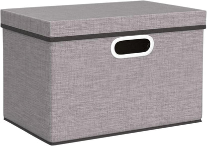 PRANDOM Large Foldable Storage Bin with Lid [1-Pack] Linen Fabric Decorative Storage Box Organizer Containers Basket Cube with Handles Divider for Bedroom Closet Office Living Room (17.7x11.8x11.8")