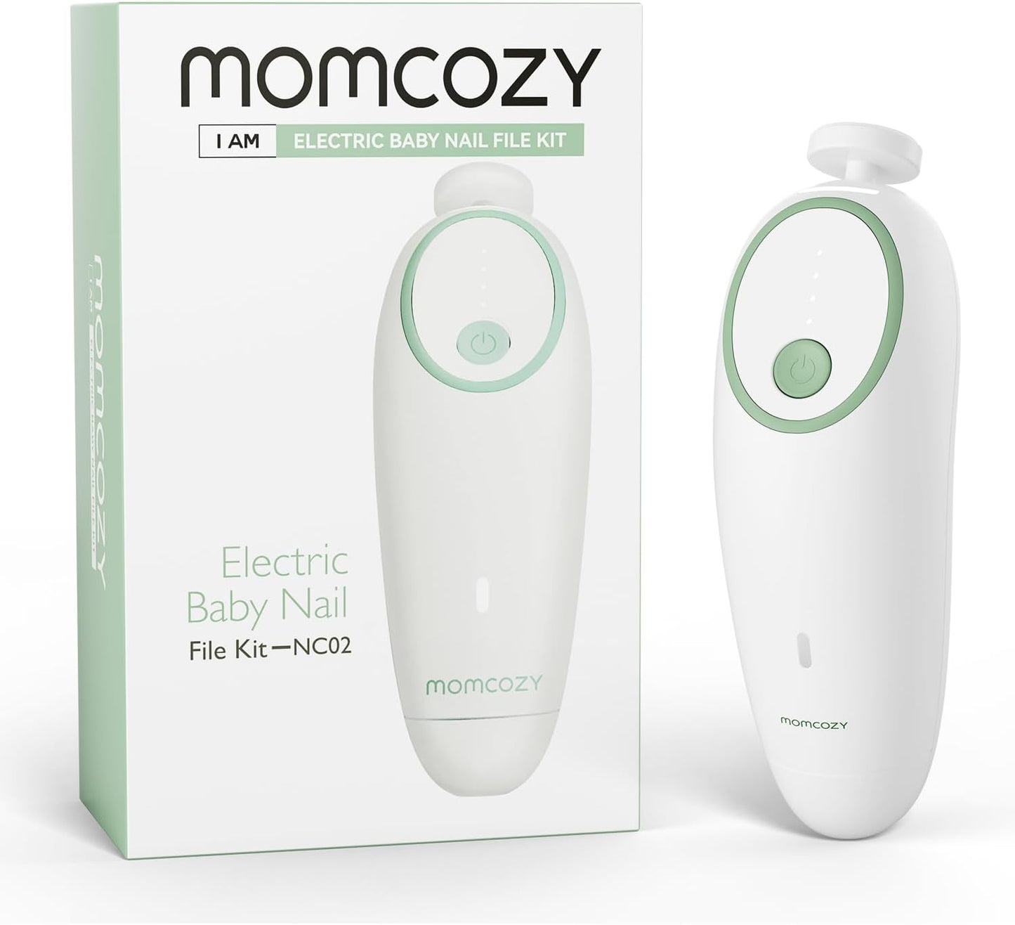 Momcozy Baby Nail File Electric, Gentle Baby Nail Trimmer Electric, Baby Nail Clipper with Night Light, 7 Grinding Head Replacement Pads, Green