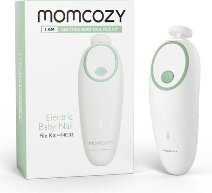 Momcozy Baby Nail File Electric, Gentle Baby Nail Trimmer Electric, Baby Nail Clipper with Night Light, 7 Grinding Head Replacement Pads, Green