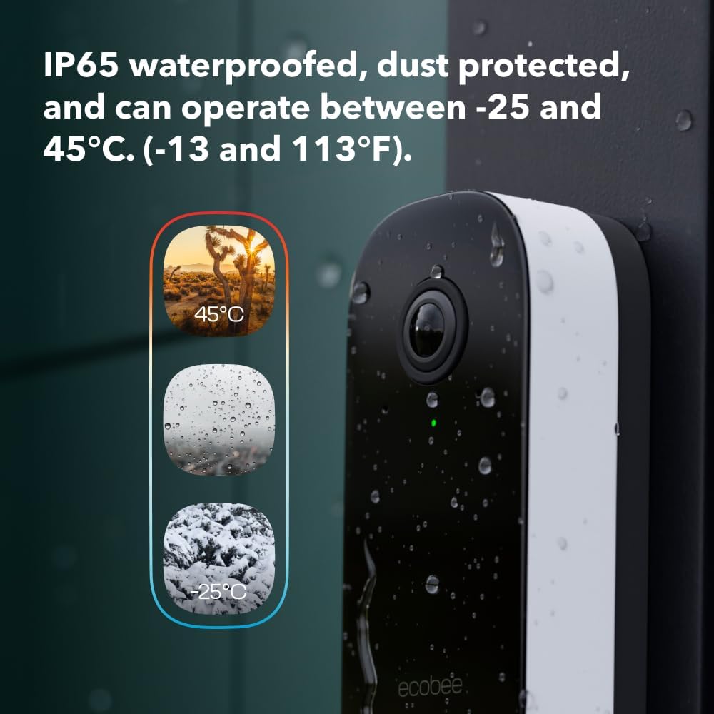 ecobee Smart Video Doorbell Camera (Wired) - with Industry Leading HD Camera, ecobee Smart Security, Night Vision, Person and Package Sensors, 2-Way Talk, and Video & Snapshot Recording