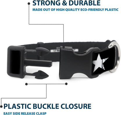 Buckle-Down PC-W21909-M Dog Collar Plastic Clip Buckle, 1"x11"-17", Star Black/White