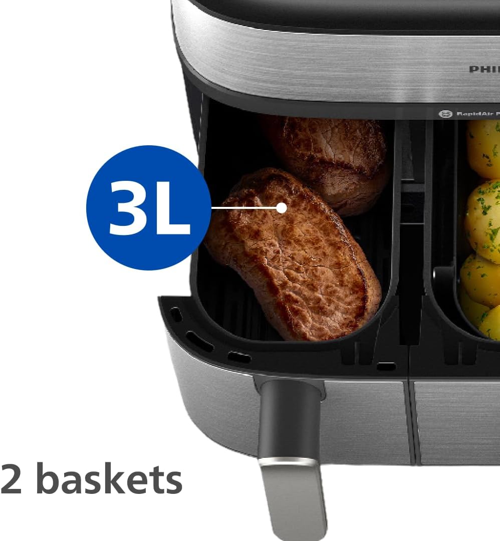 Philips 5000 Series 9.6qt (9L) Dual Basket All-in-One Air Fryer & Steam Cooker – 19 in One Cooking Functions, RapidAir Plus + Steam, Auto Steam Clean (NA555/00)