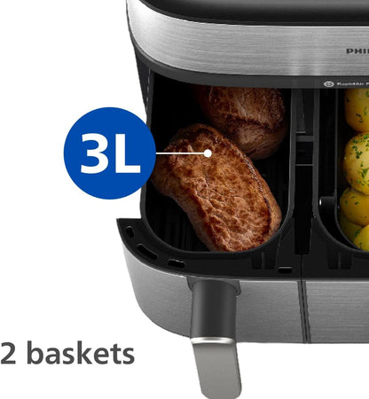 Philips 5000 Series 9.6qt (9L) Dual Basket All-in-One Air Fryer & Steam Cooker – 19 in One Cooking Functions, RapidAir Plus + Steam, Auto Steam Clean (NA555/00)