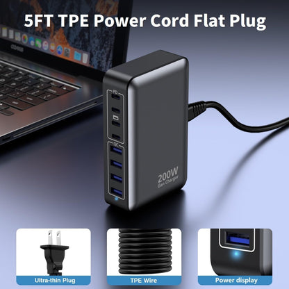 USB C Charger 200W Charger Block, 8-Ports Gan Fast Charging Station Hub, PD 65W Laptop Charging Adapter Compatible with MacBook Pro/Air, DELL, Steam Deck, iPhone 16/15/14, Galaxy S24/S23/S22