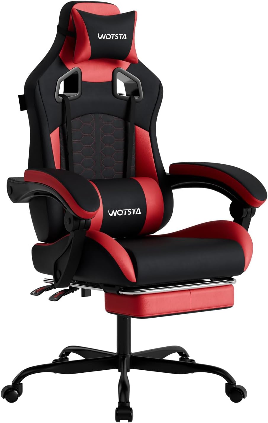 Gaming Chair with Footrest,High Back with Massage Reclining Computer Chair， Big and Tall Racing Gaming Chair Ergonomic Game Chair for Adults PVC Leather (Red)