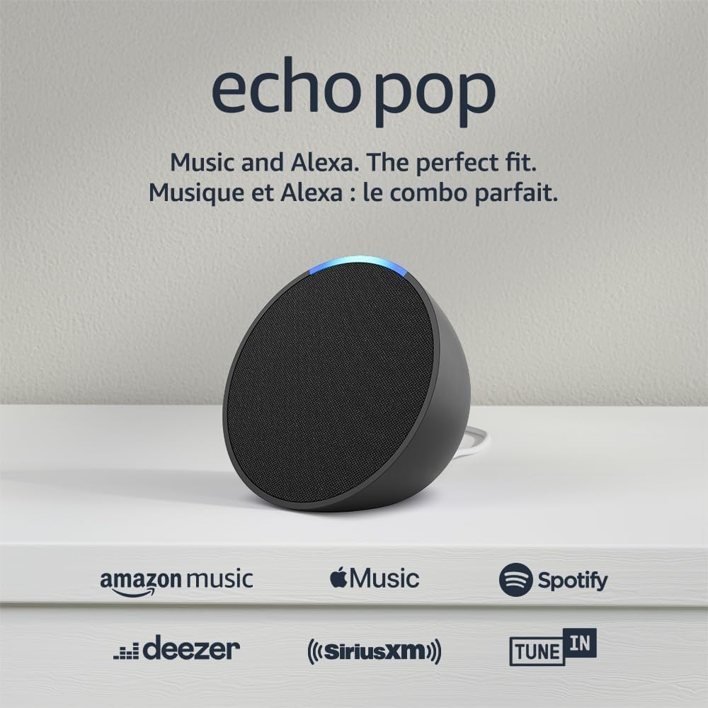 Amazon Echo Pop (newest model), Our smallest Alexa speaker, Fits in any room, Charcoal