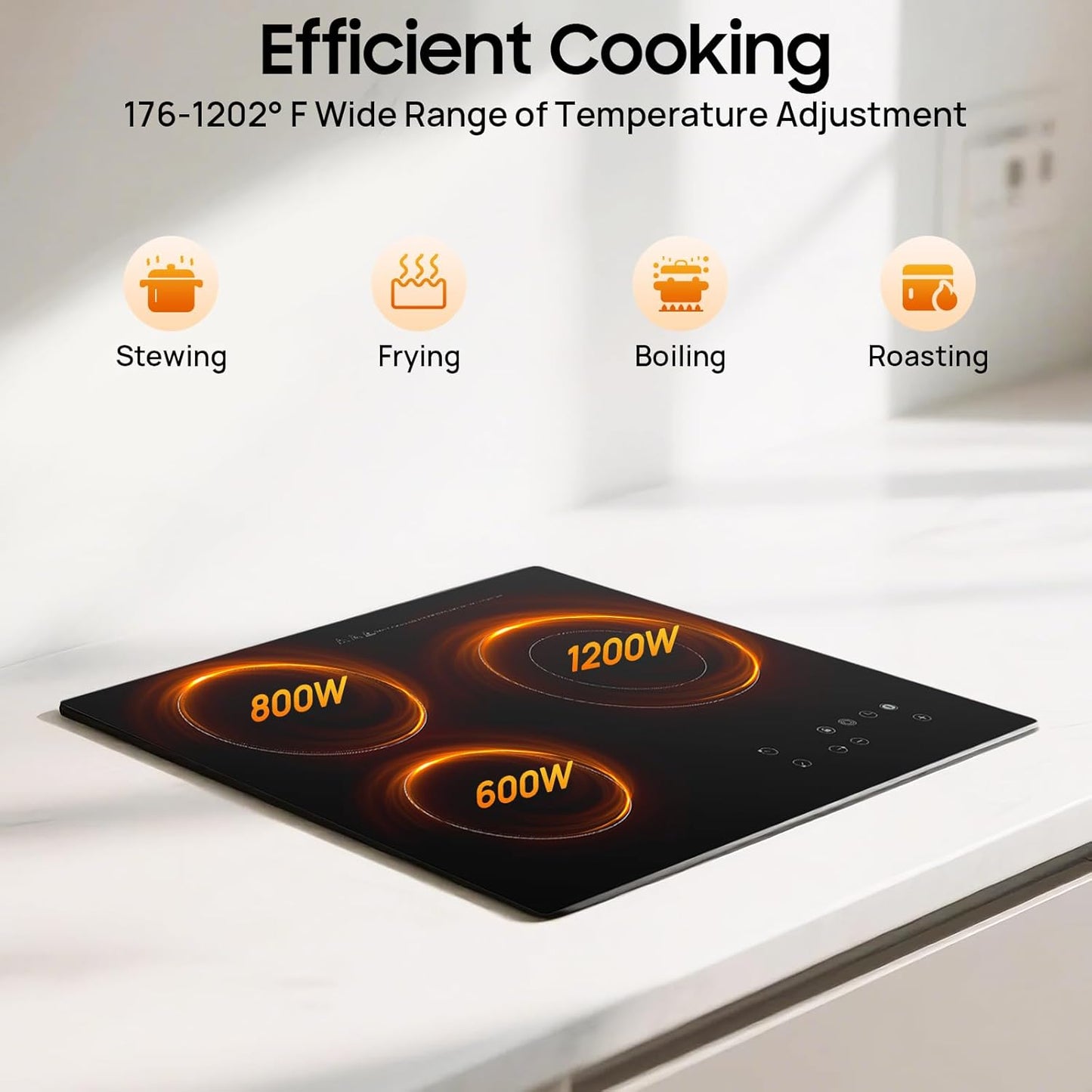 3 Burner Electric Cooktop 110v, 23 Inch Portable Stove Cooktop with LED Display, Child Safety Lock and Timer, 2600W 9 Power Level Electric Ceramic Built-in Stovetop, Hard Wire (No Plug)