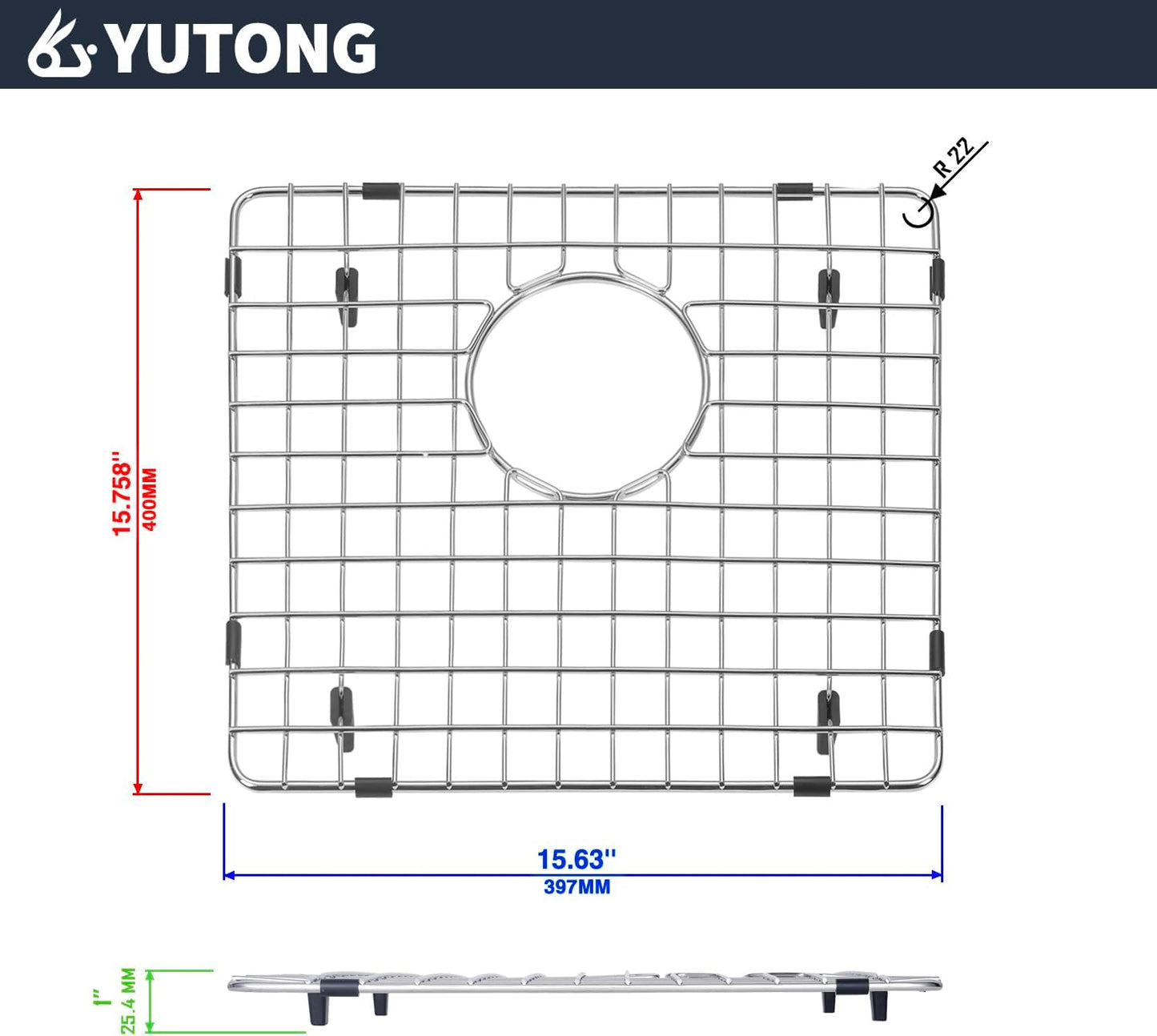 Yutong Kitchen Stainless Steel Sink Bottom Grid with Small Rounded Corner (27.5" x 15.5")