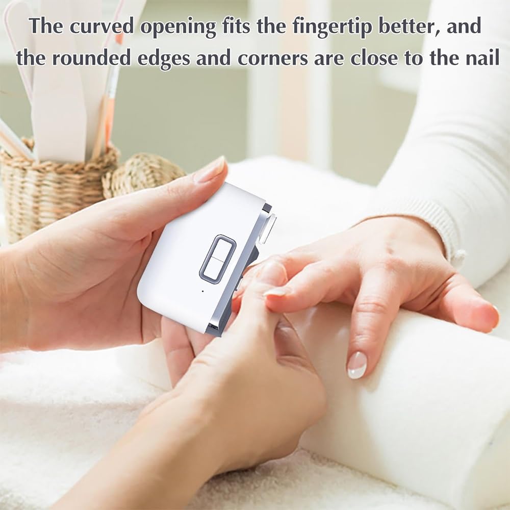 Electric Nail Clippers, 2-in-1 Fingernail Clippers 2 Speeds with File, Rechargeable Nail Trimmer with Nail Scraps Storage and Light (White)
