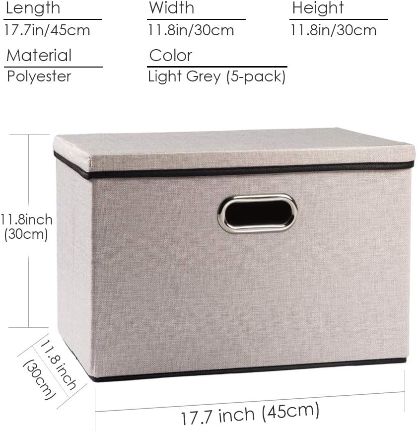 PRANDOM Large Foldable Storage Bin with Lid [1-Pack] Linen Fabric Decorative Storage Box Organizer Containers Basket Cube with Handles Divider for Bedroom Closet Office Living Room (17.7x11.8x11.8")