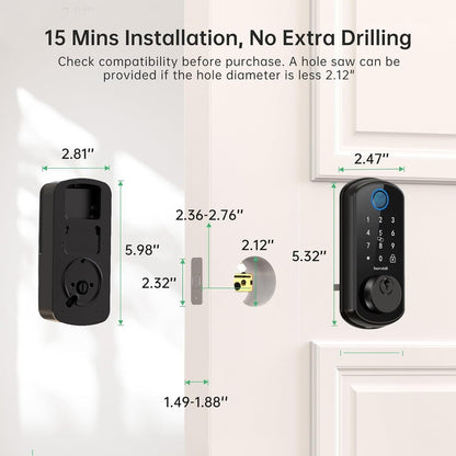 Hornbill Smart WiFi Front Door Lock: Keyless Entry Fingerprint Deadbolt - Alexa Bluetooth Electronic Keypad Door Locks for House Apartment Auto Lock Smart Life APP Remote Control - Black
