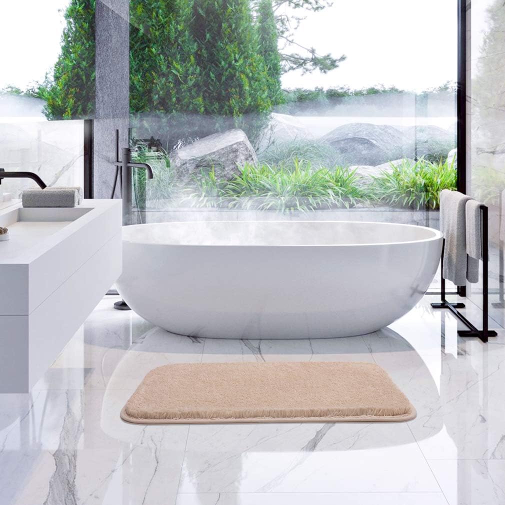 Bathroom Rugs Non-Slip Bath Mat Ultra Soft Absorbent Microfibers Bath Rugs Super Thick Plush Bathroom Runner Machine Washable Bath Mats Carpet for Bathroom Tub Shower Floor (24" x 36",Beige)