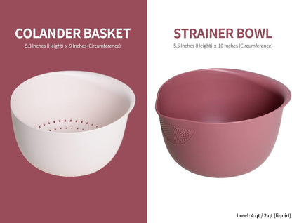 Blue Ginkgo Rice Washing Bowl and Colander Kitchen Set - Strain Rice, Quinoa and Small Grains - Soak, Wash and Drain Produce (4 Quart) - Cream and Limestone