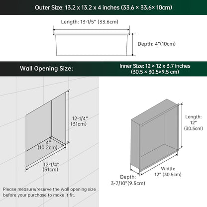 BLYLUND Shower Niche 12" x 24" NO Tile Needed,Matte Black Double Shelf Organizer, Square Corners Wall-Inserted Niche Recessed Shower Shelf Modern Soap Niche for Bathroom