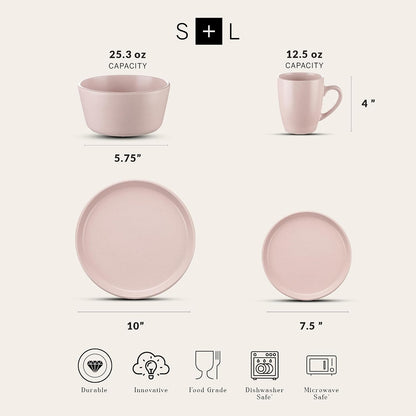 Stone Lain 16 Piece Stoneware Round Dinnerware Set, Pink