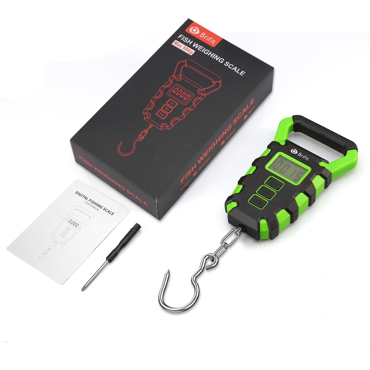 Upgraded Digital Fishing Scale with Ruler, 15g/50kg Electronic Digital Luggage Scale, 110lb Max Fishing Postal Hanging Hook Scale with Measuring Tape, Backlit LCD Display (Batteries Included)