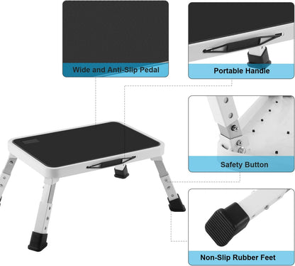Jocauto Folding Step Stool, Height-Adjustable Step Stool with 15" X 10.2" Non-Slip Platform, Step Ladder with a Portable Handle for Adults or Kids in Office, Kitchen, Home, 330 Lbs Capacity