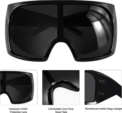Oversized Wrap Around Sunglasses for Women Men,Futuristic Rave Curved Lens Shades,Fashion Trendy Shield Sun Glasses 8060