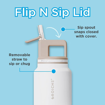 GROSCHE Alpine Flip 'N Sip 16oz Insulated Water Bottle - Stainless Steel, Leakproof Flask with Straw - Perfect for Gym, Travel, Sports & Outdoor Use, Canadian Brand! - 16 fl. oz, Scuba Blue