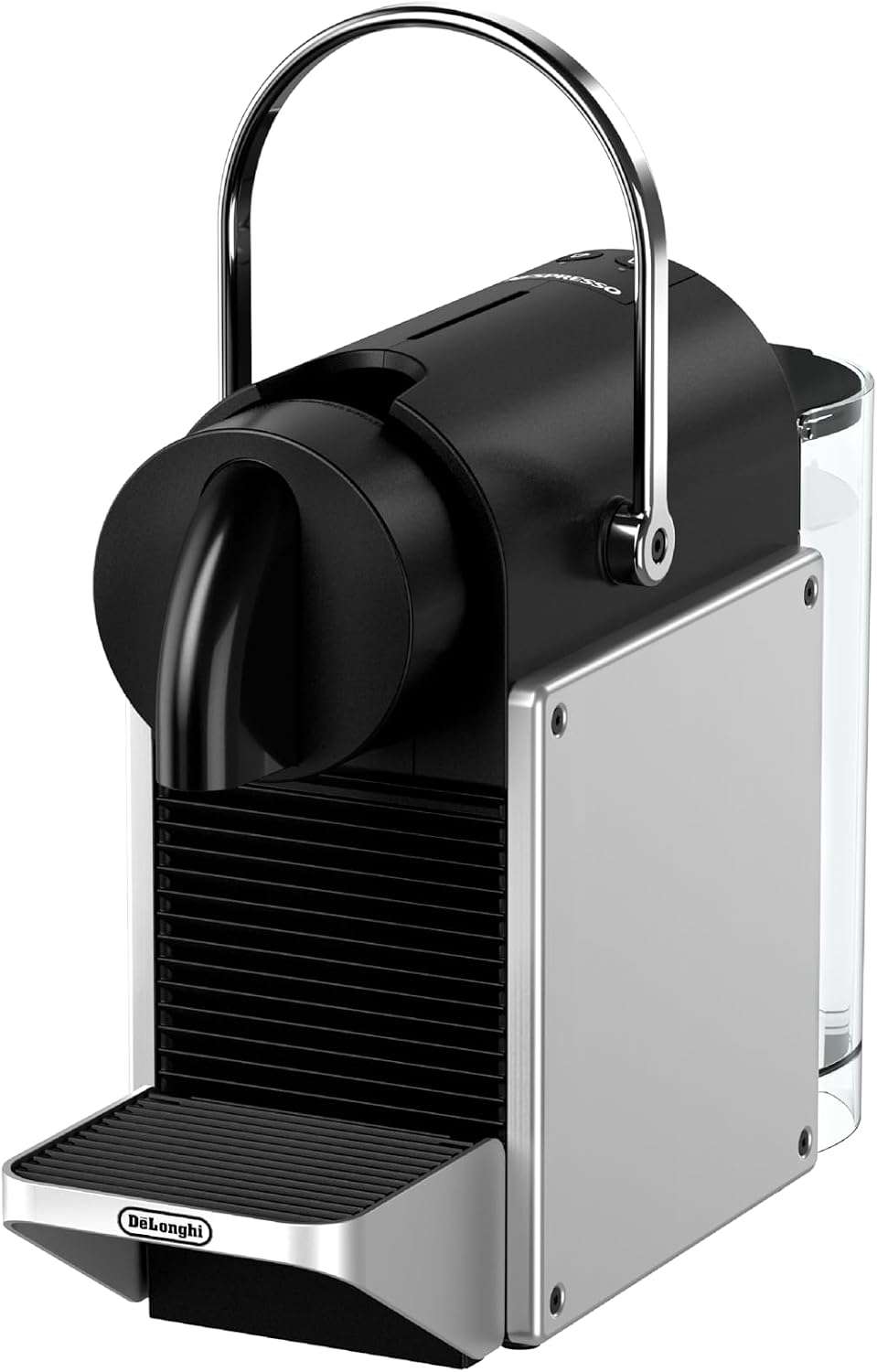Nespresso Pixie Single Serve Pod Espresso Machine Aluminum By De'Longhi. Compact espresso machine, 19-bar pressure, fast heat-up, 2 cup sizes, brews the full range of espressos.