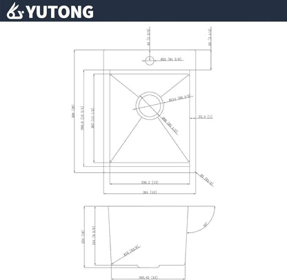 Yutong 16" x 20" Top-Mount/Drop in SS304 Stainless Steel Kitchen Black Sink Single Bowl Without Grid