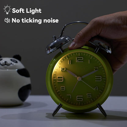 FLOITTUY (Loud Alarm for Deep Sleepers) 4'' Twin Bell Alarm Clock with Backlight for Bedroom and Home Decoration(Black)