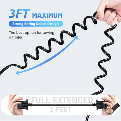 MECMO 3ft 4-Pin Flat Trailer Extension Coiled Cable 4 Pin Male and Female Wiring Harness Adapter, Trailer Wire Extension 4-Way Vehicle-Side and Trailer-Side 4 Prong Connector Extender Cord 3 Feet 36''