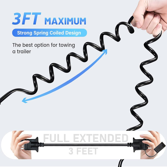 MECMO 3ft 4-Pin Flat Trailer Extension Coiled Cable 4 Pin Male and Female Wiring Harness Adapter, Trailer Wire Extension 4-Way Vehicle-Side and Trailer-Side 4 Prong Connector Extender Cord 3 Feet 36'' - PuriLite