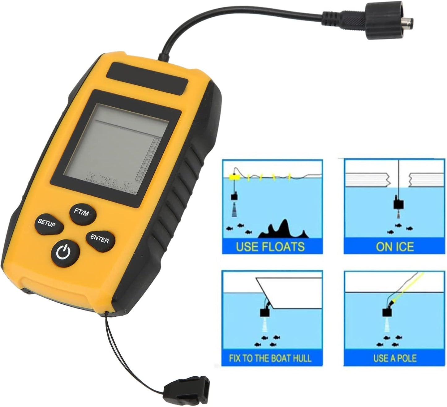 Fafeicy Sonar Fish Finder, Fish Detector, Wired Depth Finder with HD LCD Display, for Boat Fishing Kayak Saltwater