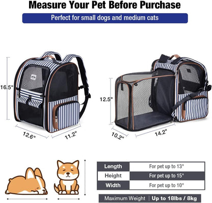 Lekespring Cat Bag, Expandable Cat Backpack Carrier for Small Dogs Medium Cats Fit Up to 18 Lbs, Dog Backpack Carrier, Foldable Pet Backpack Carrier for Travel, Hiking, Outdoor Use (Grey)