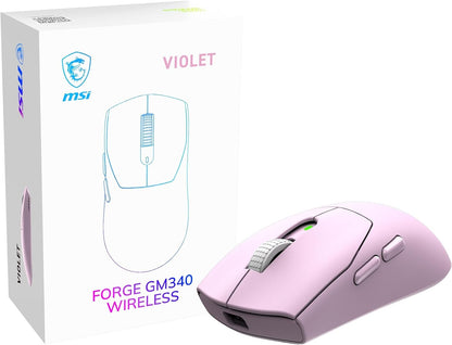 msi Forge GM340 W Violet Gaming Mouse, 12800 DPI, 50M+ Clicks Micro Switch, Optical Sensor, Ergonomic Ambitextrous Hand Design, RGB Light