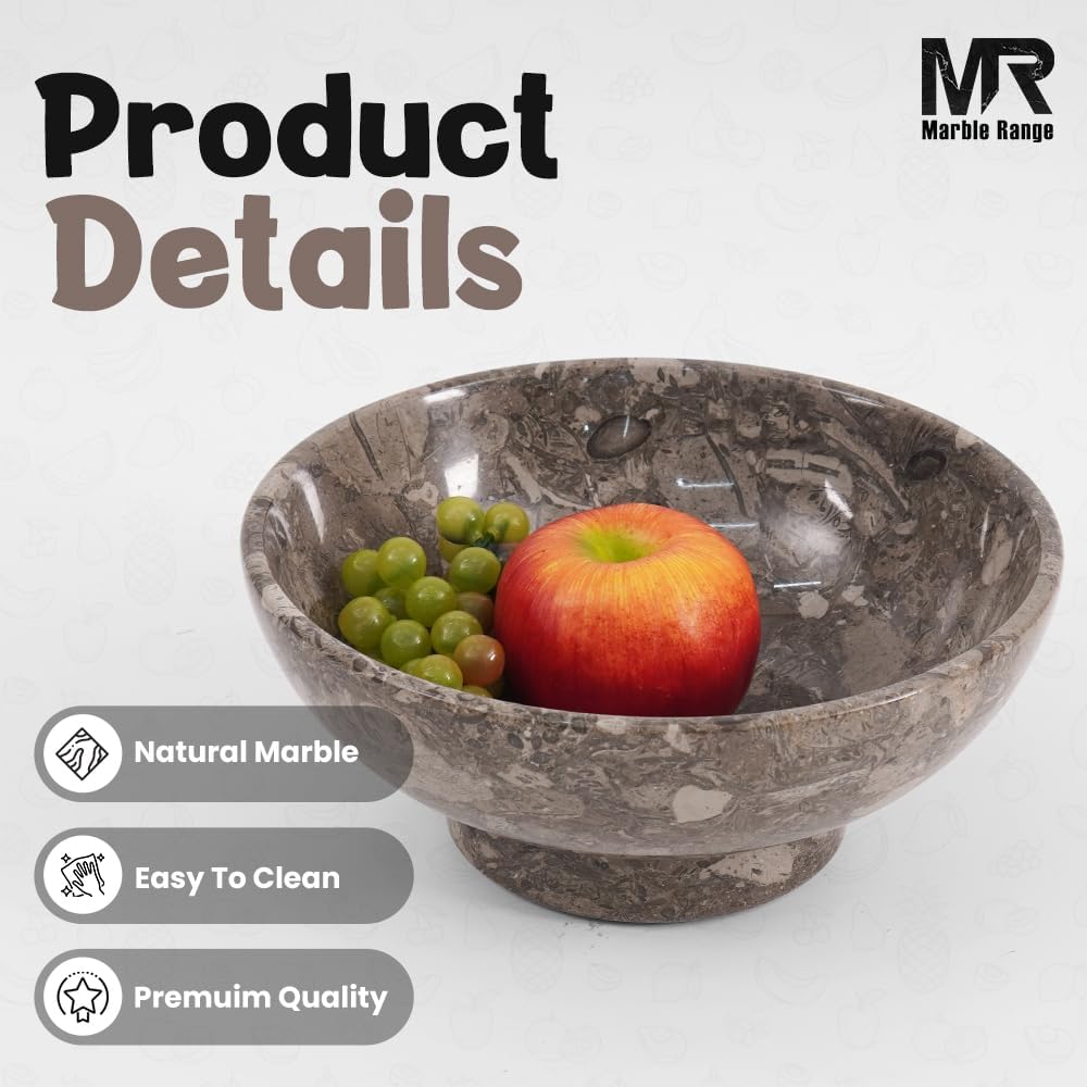 Handmade Marble Fruit Bowl | Decorative Serving Bowl | Kitchen Countertop Bowl | Round Fruit Bowl | Home Décor Bowl - PuriLite